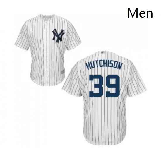 Mens New York Yankees 39 Drew Hutchison Replica White Home Baseball Jersey